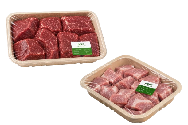 Molded fibre tray for protein packaging
